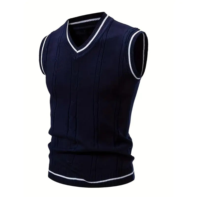 Men's V-Neck Twisted Knit Viscose Rayon Vest - Menswear Breathable Sleeveless Vest, Regular Fit, Medium Stretch, Pull-On Casual Tops, TikTok Shop New Arrival