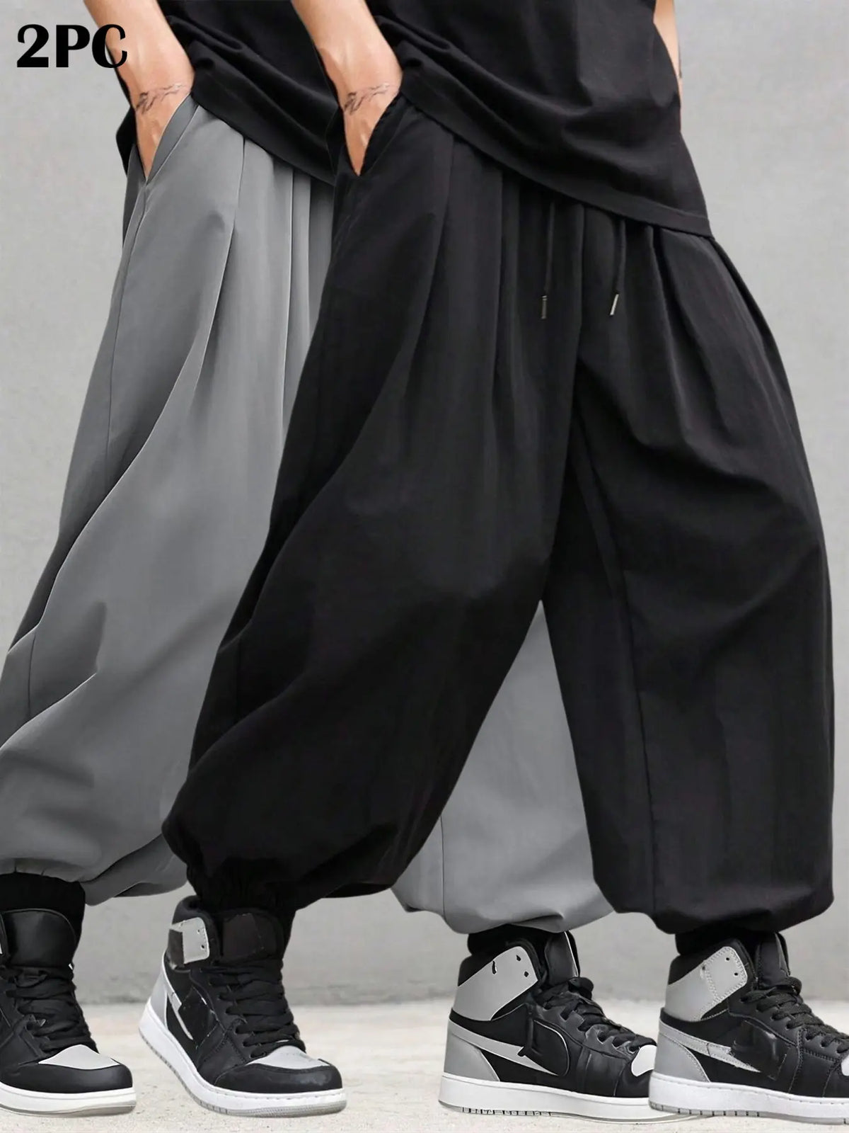 Men's Plain Waist Pants, Loose Fitting Drawstring, Loose Oversized Casual Comfy Breathable Pocket Jogger Pants for Spring & Fall, Fashion Men's Bottoms for Daily Wear