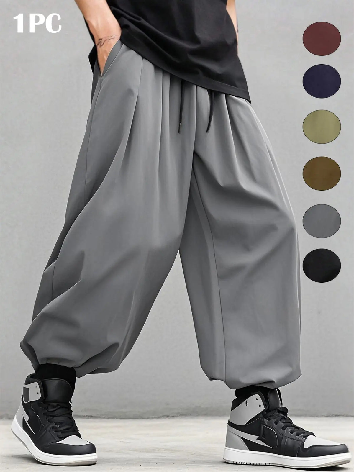 Men's Plain Waist Pants, Loose Fitting Drawstring, Loose Oversized Casual Comfy Breathable Pocket Jogger Pants for Spring & Fall, Fashion Men's Bottoms for Daily Wear