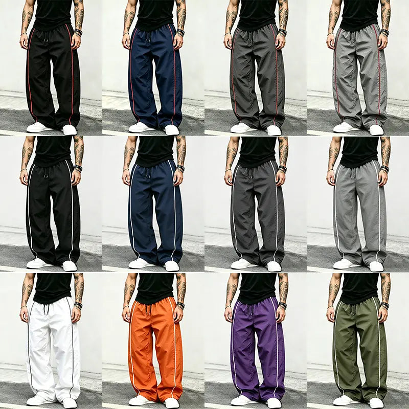 spring, summer, autumn Speed Drying Striped Sports Pants for Men, High Street, Drawstring, Leg Tight, Loose, Casual, Versatile Sports Pants