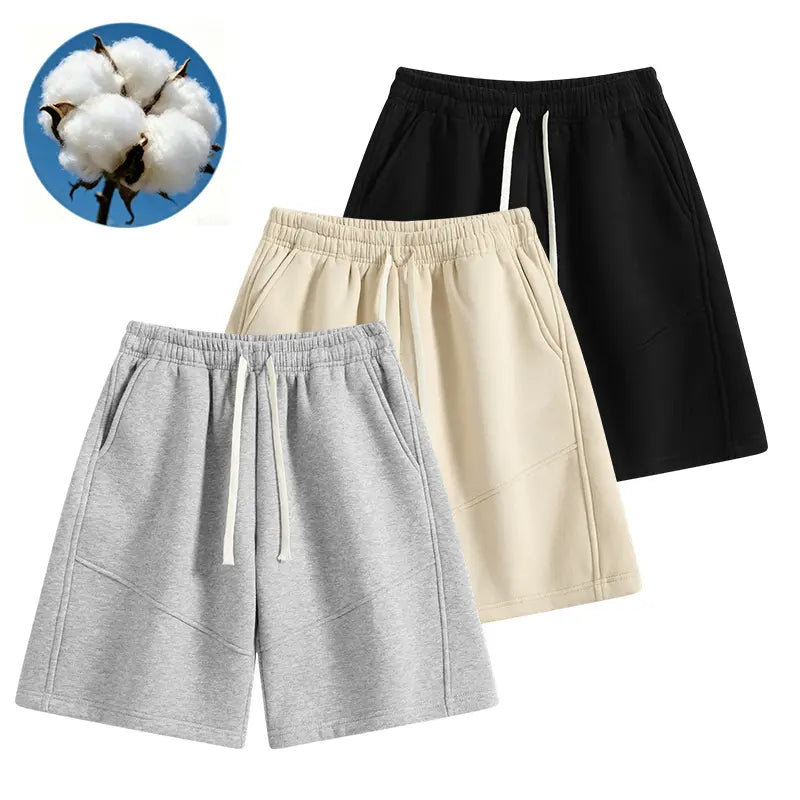 Men's Soft Elastic Cotton Knit Shorts - Retro Street Style, Loose Fit, Adjustable Drawstring Waistband, Casual Menswear for Lounging, Workouts