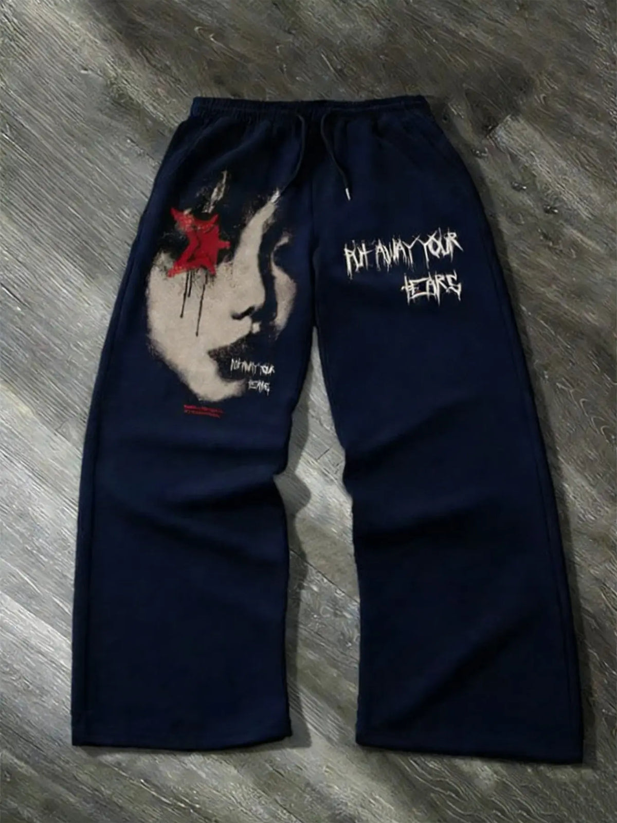 Men's Y2K Vintage Print Drawstring Flare Pants with Pockets, Casual Streetwear Trousers, Casual Street Style, Fall & Winter Fashion, Trendy Daily Wear