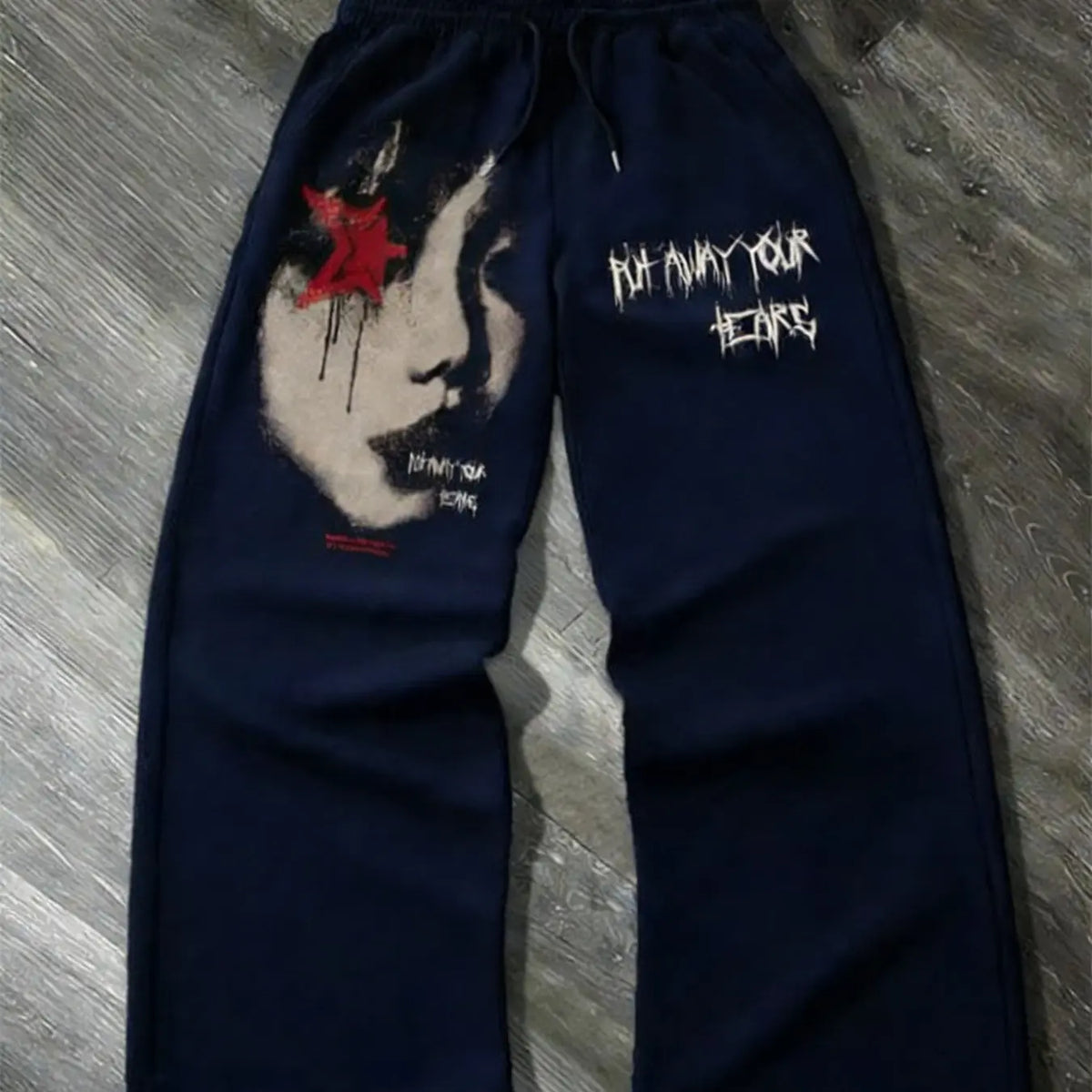 Men's Y2K Vintage Print Drawstring Flare Pants with Pockets, Casual Streetwear Trousers, Casual Street Style, Fall & Winter Fashion, Trendy Daily Wear