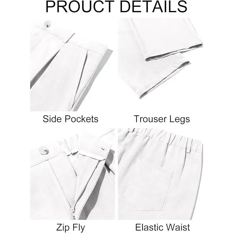 Runcati  Men’s Casual Pants Elastic Waist Lightweight Loose Fit Pleated Slacks Summer Beach Yoga Trousers