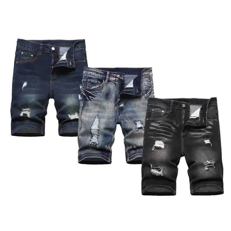 JUNBAOSS Men's Multi Pack Slim Fit Stretch Denim Shorts Ripped Skinny Jean Shorts for Men,Fashion Straight Comfort Flex Waist Short Jean