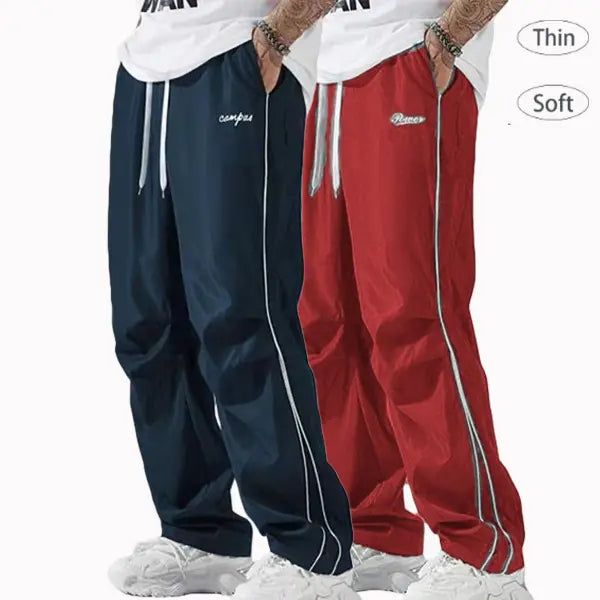 Father’s Day Gift Men’s Spring/Autumn Pants Set (1–3 pieces) | Lightweight & Soft | Side Gold Stripes | Loose Straight Fit | Street Style / Fitness / Casual Vibe | Black/Gray + Multiple Colors