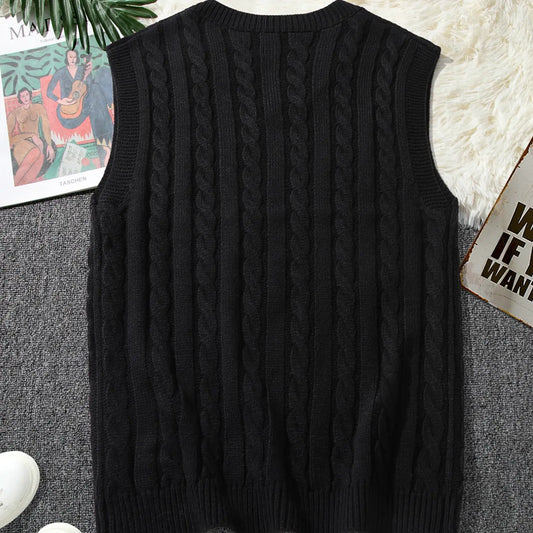 Men's Sleeveless Knit Vest, Sleeveless Vest Tops, Loose-Fitting Breathable Plaid Design, Round Neck, Casual Style, Ideal for Daily Wear and Vacation, Knitted