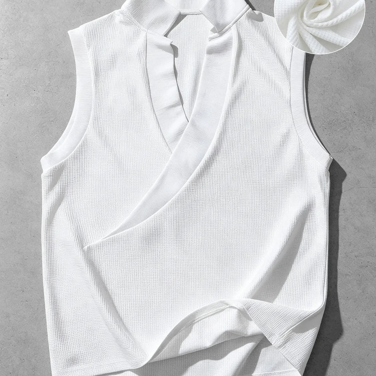 Unisex Waffle Texture Sleeveless Top, Asymmetrical Lapel Small Stand Collar, Slim Fit Simple Casual Vest, Pure Color Design, Tight Vest Top
