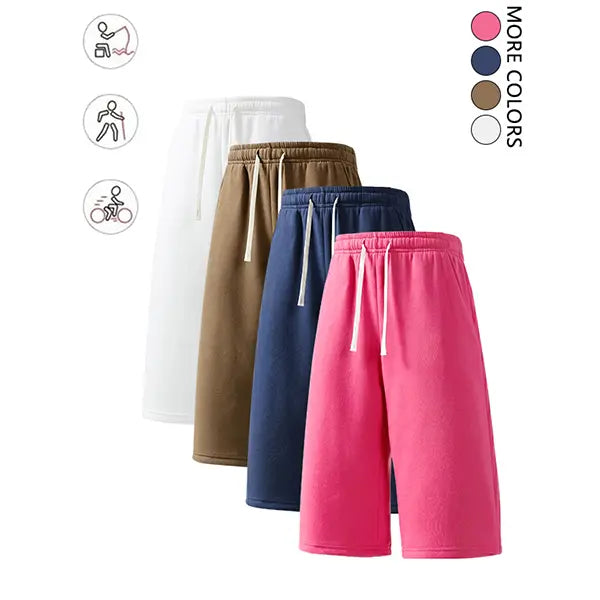 4-pack summer streetwear shorts—comfortable, loose 7/8 length for travel; loose casual athletic pants for everyday wear; classic men’s pants suitable for daily wear and summer vacations.