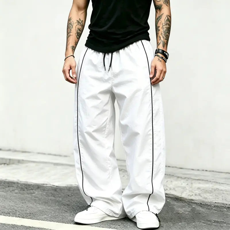 spring, summer, autumn Speed Drying Striped Sports Pants for Men, High Street, Drawstring, Leg Tight, Loose, Casual, Versatile Sports Pants