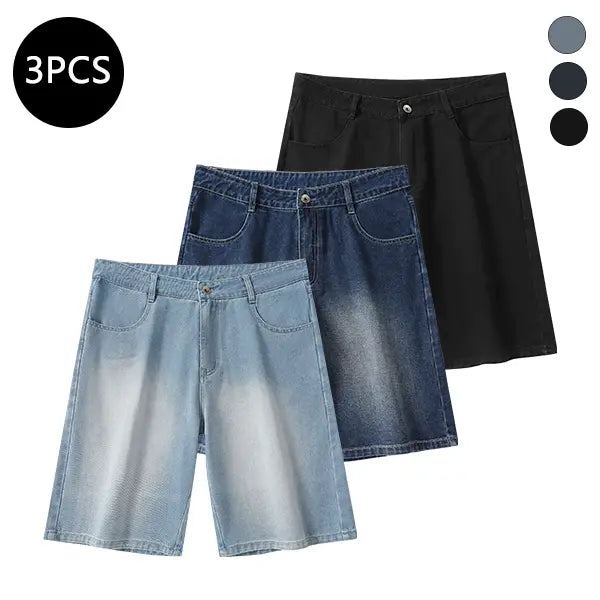 Men’s summer mid-thigh denim shorts — trendy streetwear shorts for summer, casual loose fit, versatile men’s pants