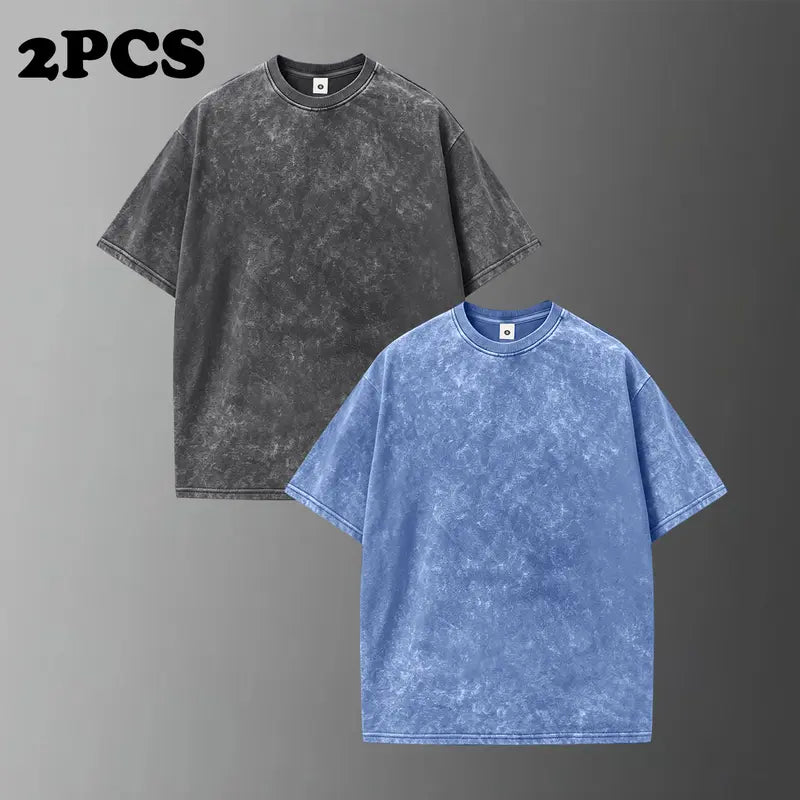 Men’s Retro Street Style Lightweight Cotton Short-Sleeve T-Shirt - Palm Tree Print, Washed Distressed Design, Good Graphic Tees - Suitable for Casual Wear, Sports - Ideal Summer Gifts for Him, Tops, Shortsleeve