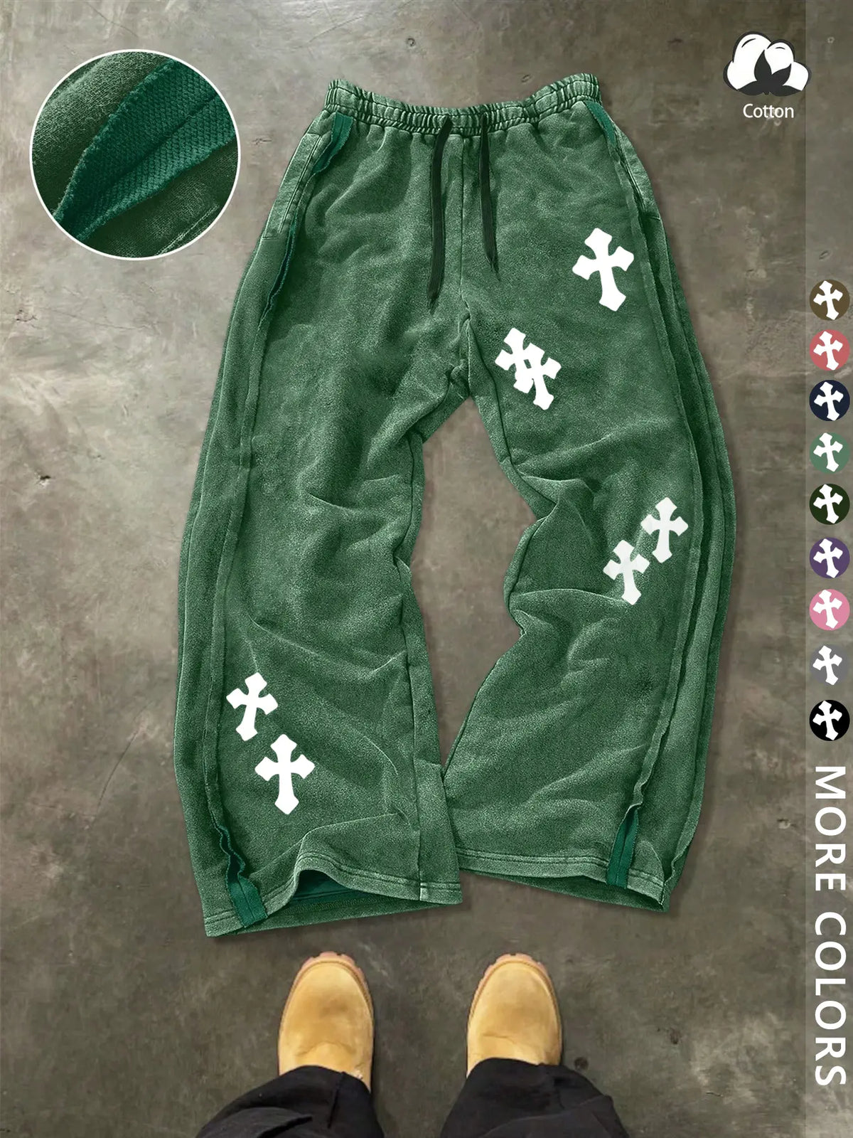 Unisex Street Style Cross Pattern Washed Sweatpants, Loose-Fit, Drawstring Waist, Cotton Fabric, Y2K Trousers, Ideal Gift, Streetwear, Casual Fashion Bottoms