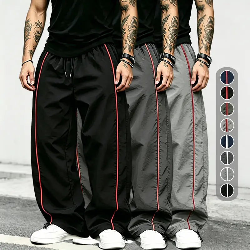 spring, summer, autumn Speed Drying Striped Sports Pants for Men, High Street, Drawstring, Leg Tight, Loose, Casual, Versatile Sports Pants