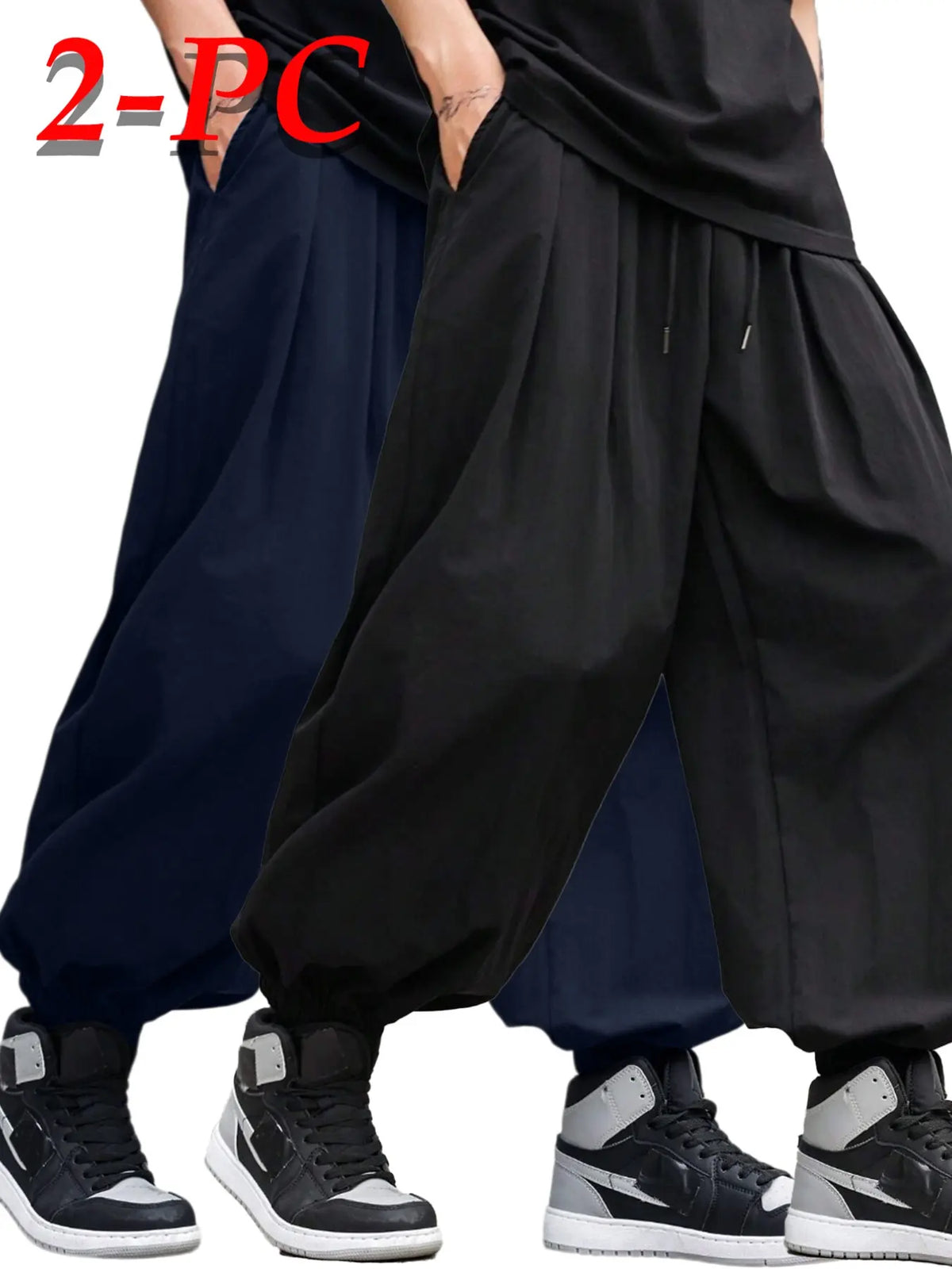 Men's Plain Waist Pants, Loose Fitting Drawstring, Loose Oversized Casual Comfy Breathable Pocket Jogger Pants for Spring & Fall, Fashion Men's Bottoms for Daily Wear