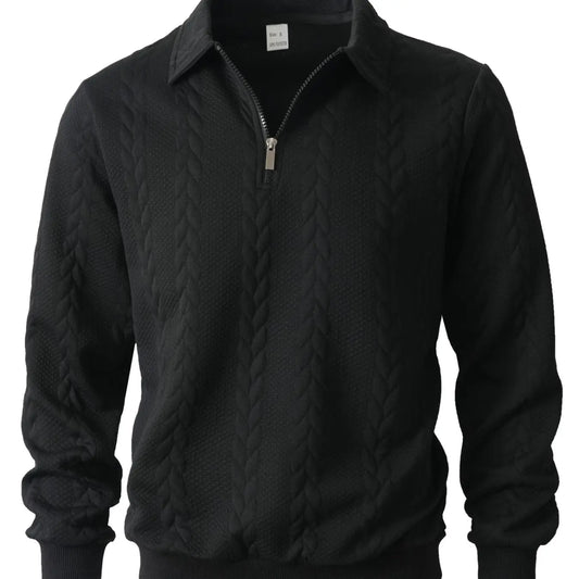 Men's Spring Outfits Knitted Polo Neck Long Sleeve Fitted Knitwear Sweatshirt for Daily Wear, Casual Basic Knitwear, Old Money Zipper Half Button Design, Casual Versatile Sweater Pullover, Essential for Man's Wardrobe