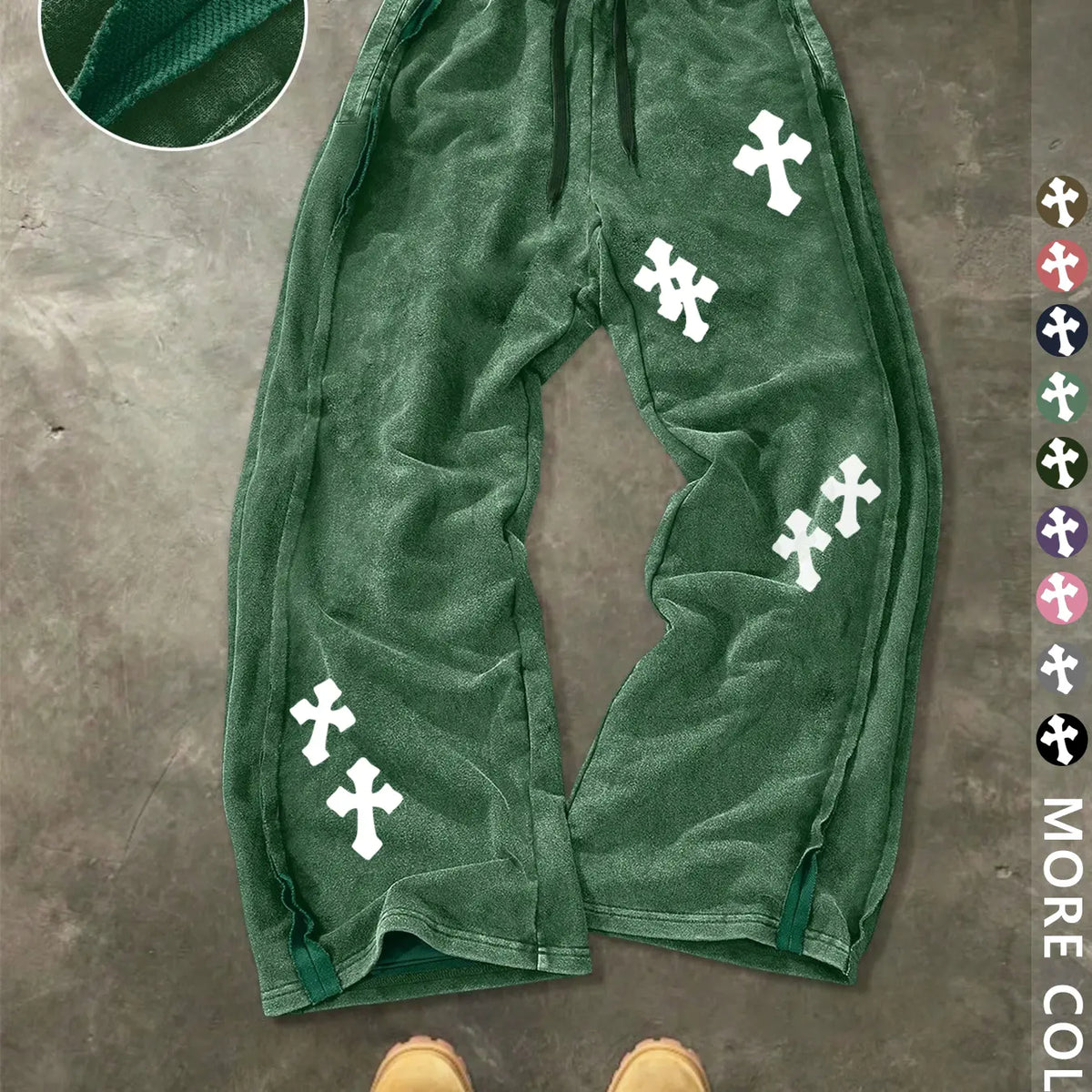 Unisex Street Style Cross Pattern Washed Sweatpants, Loose-Fit, Drawstring Waist, Cotton Fabric, Y2K Trousers, Ideal Gift, Streetwear, Casual Fashion Bottoms