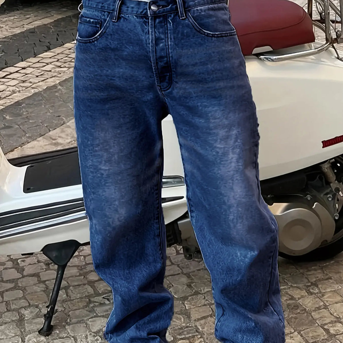 Men's New Fashion Casual Washed Jeans, Denim Woven Jeans, Four-Season Versatile Simple Style, Plain Surface Fitted Jeans, All Seasons Wear