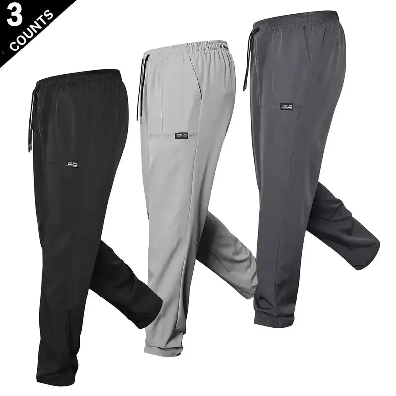 Men's 5 Piece Stylish Classic Casual Pants Set High Stretch Composite Fabric, Plain Regular Fit, Elastic Drawstring Waist, All Season Sporty Chic Clothes, Ideal for Daily Wear, Father's Day Gifts, Basics