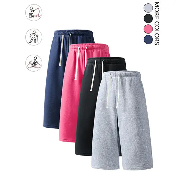 4-pack summer streetwear shorts—comfortable, loose 7/8 length for travel; loose casual athletic pants for everyday wear; classic men’s pants suitable for daily wear and summer vacations.