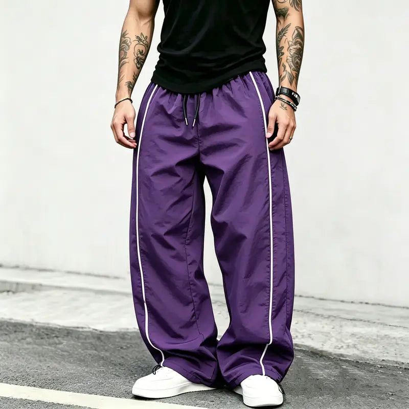 spring, summer, autumn Speed Drying Striped Sports Pants for Men, High Street, Drawstring, Leg Tight, Loose, Casual, Versatile Sports Pants