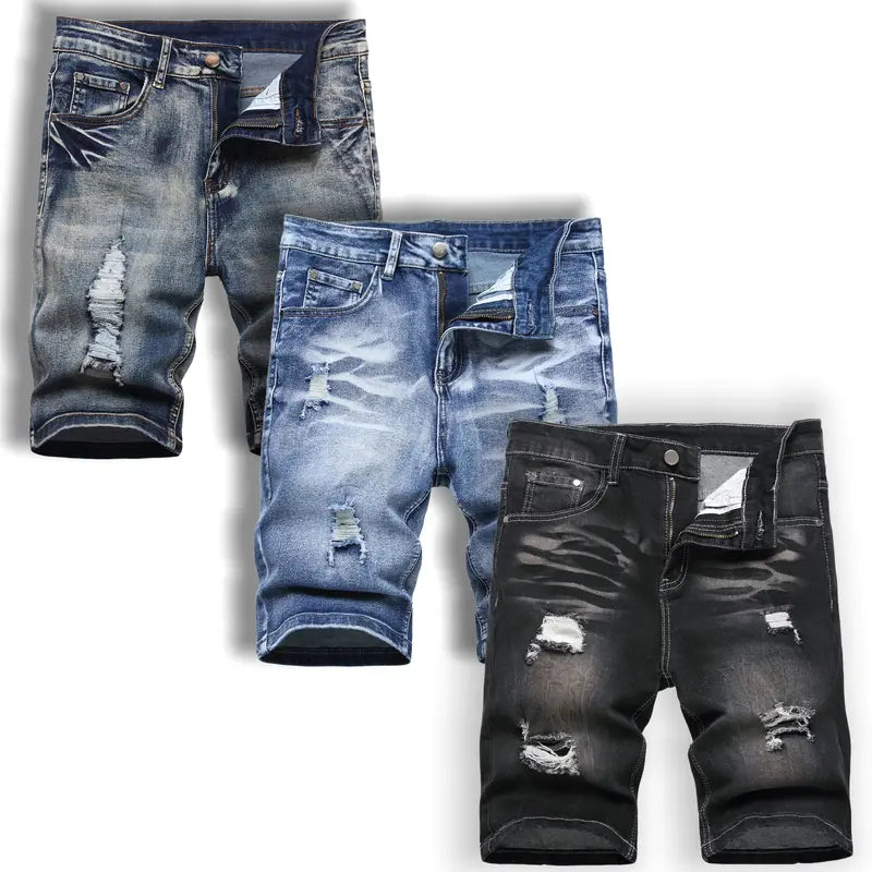 JUNBAOSS Men's Multi Pack Slim Fit Stretch Denim Shorts Ripped Skinny Jean Shorts for Men,Fashion Straight Comfort Flex Waist Short Jean