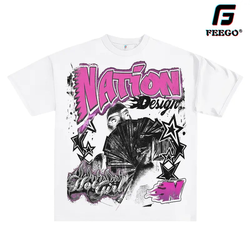 Women's Vintage "HOT GIRL" Graphic T-Shirt - Round Neck, Short-Sleeve, Cotton, Fashion Streetwear, Good Graphic Tees