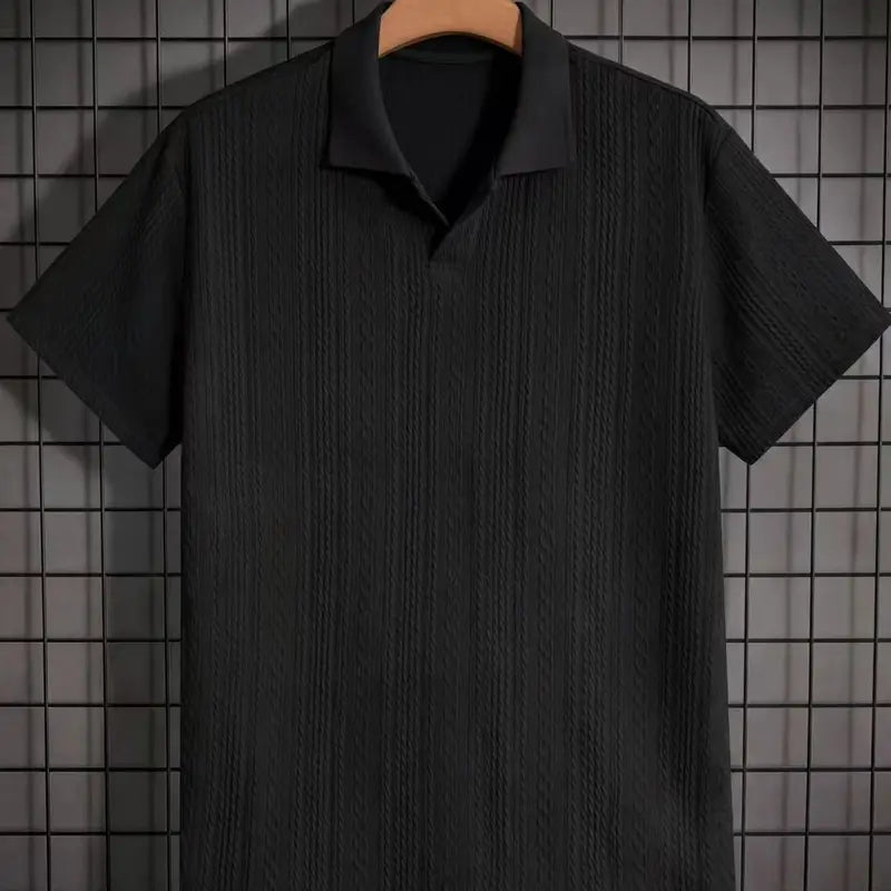 Men's Solid Jacquard Knit Polo Shirt, Regular Fit Casual Short Sleeve Collared Top for Summer, National Day Clothing, Fashion Menswear Men's Clothes for Daily Wear，summer outfits，mensfashion，mens clothing，guys giftsJacquard polo shirt funny men