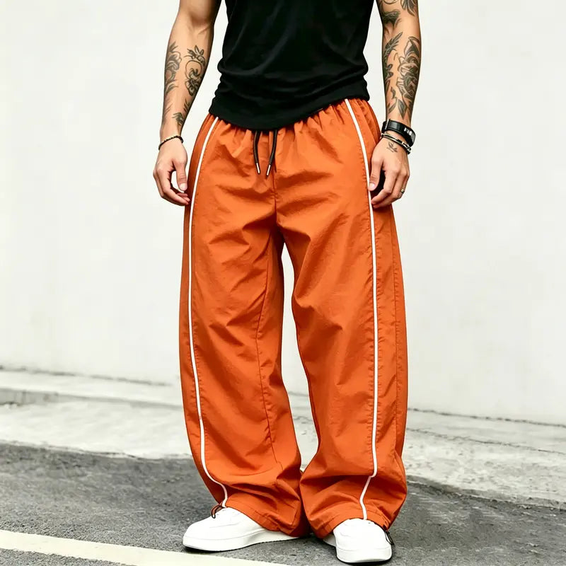 spring, summer, autumn Speed Drying Striped Sports Pants for Men, High Street, Drawstring, Leg Tight, Loose, Casual, Versatile Sports Pants