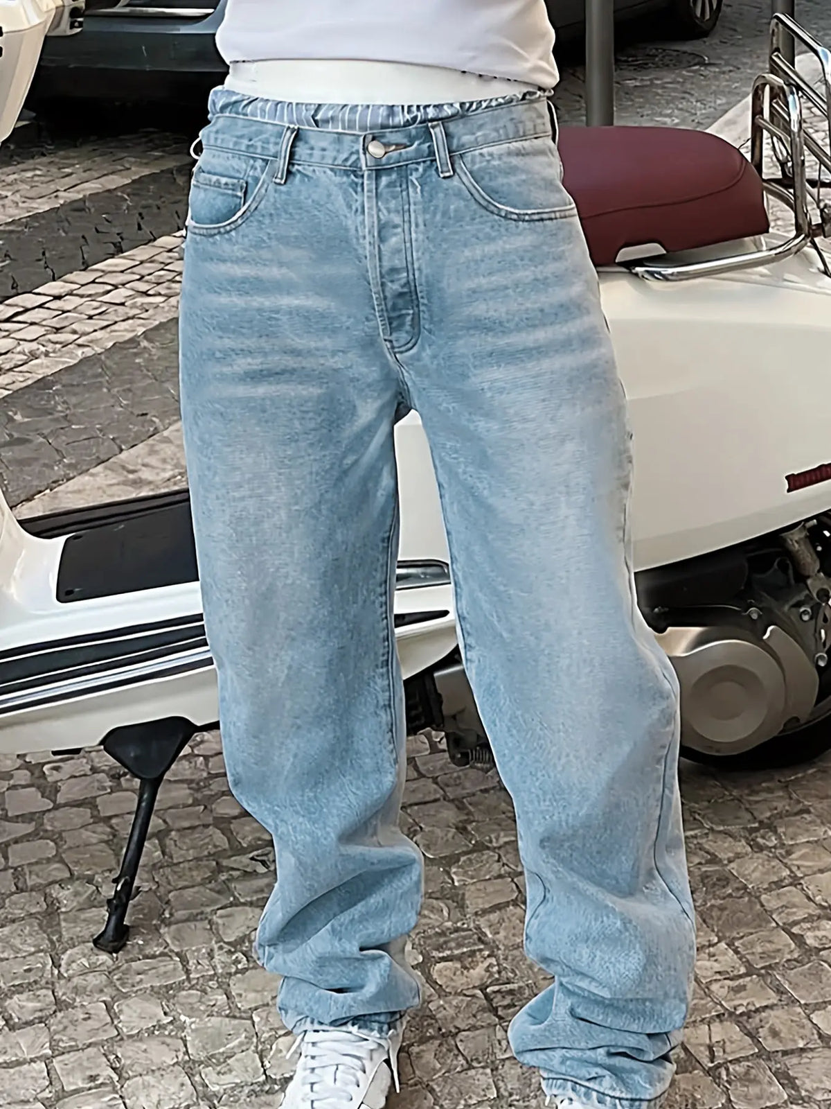 Men's New Fashion Casual Washed Jeans, Denim Woven Jeans, Four-Season Versatile Simple Style, Plain Surface Fitted Jeans, All Seasons Wear