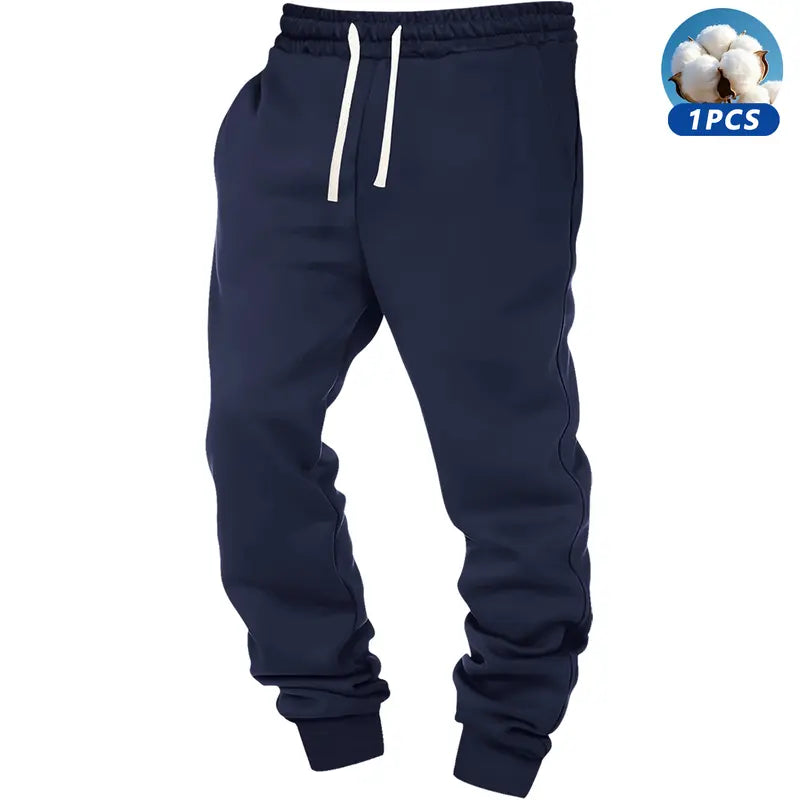 3pcs Men's Solid Cuffed Sweatpants - Elastic Waist Drawstring, Outdoor Fitness Running Daily Wear Pants