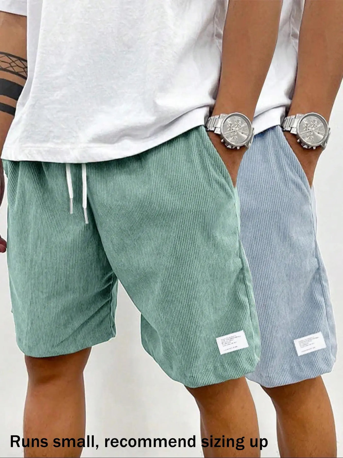 Men's Solid Patched Drawstring Waist Shorts, Menswear Regular Fit Casual Pocket Elastic Waist Shorts for Summer, Men's Bottoms for Daily Wear, Drawstrings Shorts