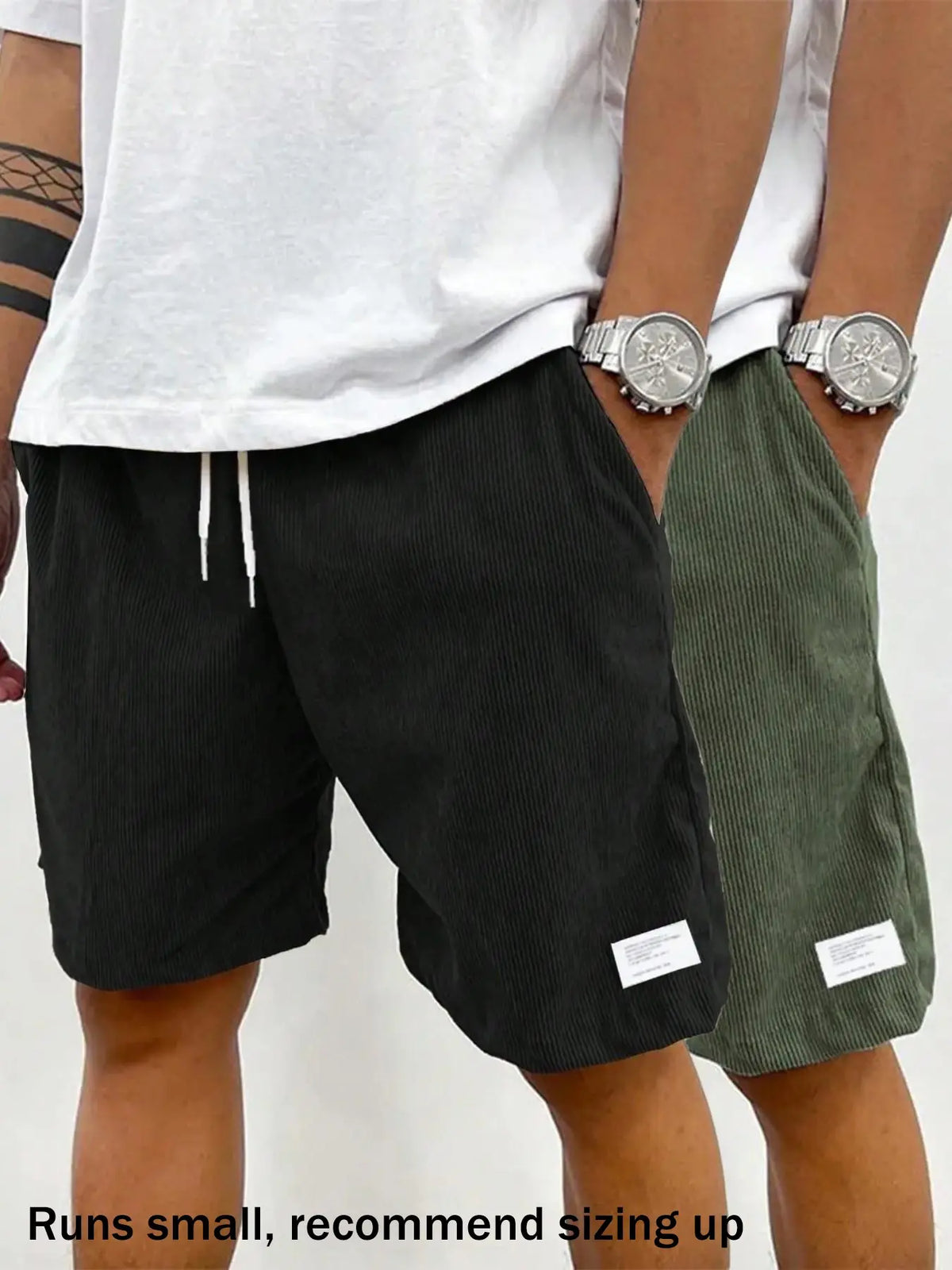 Men's Solid Patched Drawstring Waist Shorts, Menswear Regular Fit Casual Pocket Elastic Waist Shorts for Summer, Men's Bottoms for Daily Wear, Drawstrings Shorts