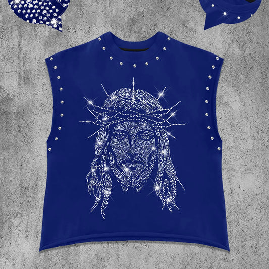 Men's Casual Vest with Embroidered Jesus Print, Comfortable and Durable, Regular Fit, Graphic Style, All Seasons Wear