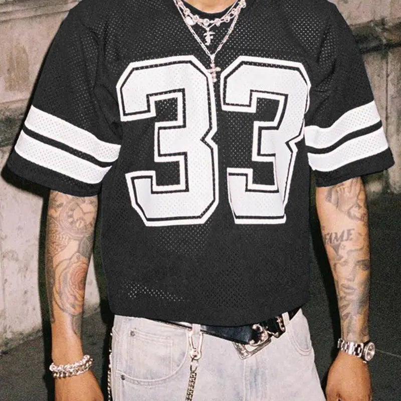DealsForYouDays Spring To Summer Jersey Shirts Mesh Number Graphic Crew Neck Short Sleeve Streetwear Tee Loose Tops