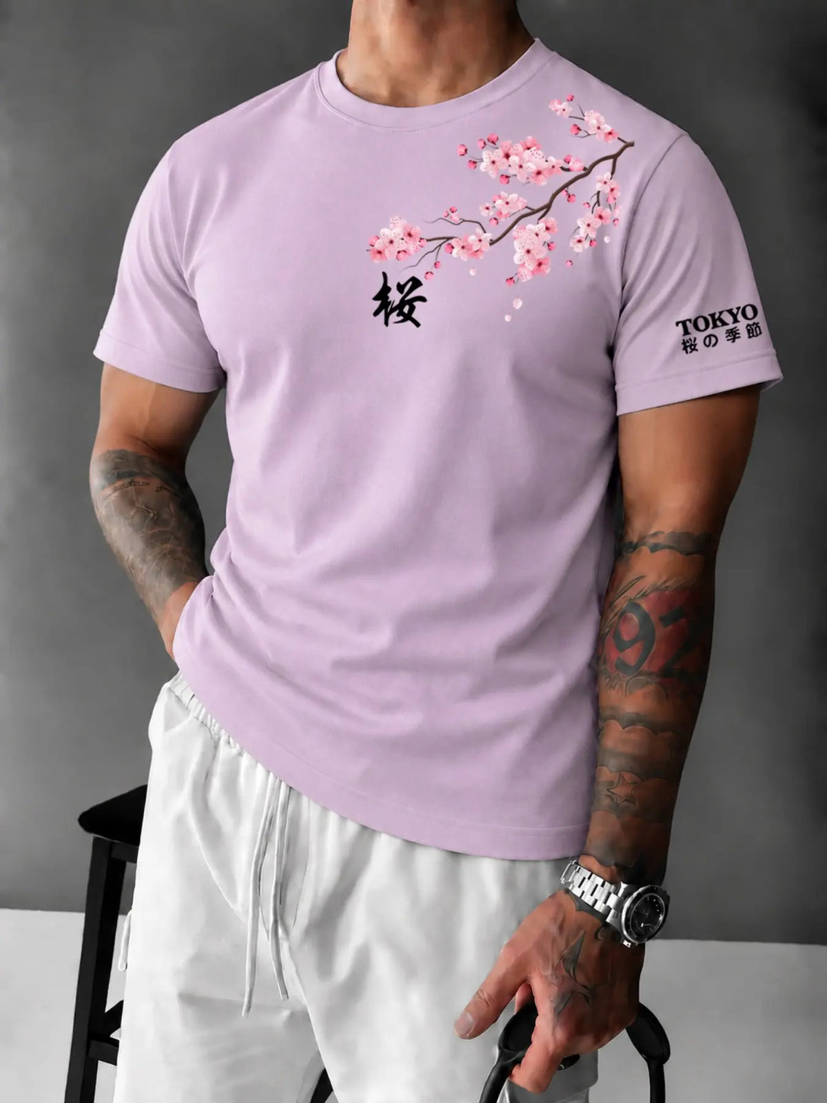 Men's Tokyo Cherry Blossom Fitted T‑Shirt, Casual Japanese Streetwear Tee, Breathable Soft Summer Top#CherryBlossomTee #TokyoStreetwear #JapanesePrintTShirt #FittedTee #TikTokMadeMeBuyIt #StreetwearFashion #SummerTees