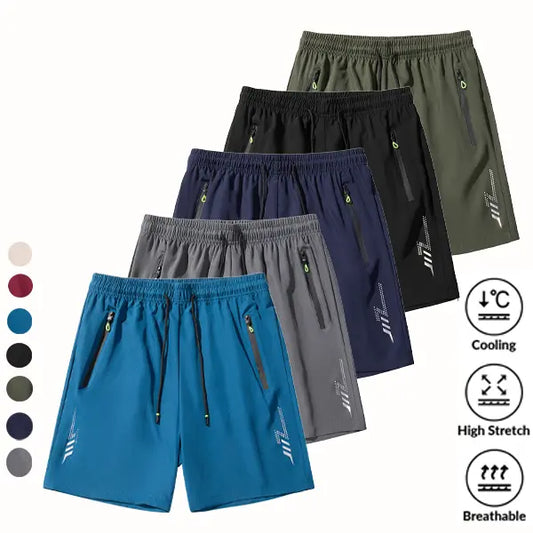 SpringStatements Menswear Men's 5-Pack Knitting 3-Quarter Activewear Shorts - Tropical Beige, Breathable, Comfortable, Secure Zipper Pockets, Above the Knee, Father's Day Gifts
