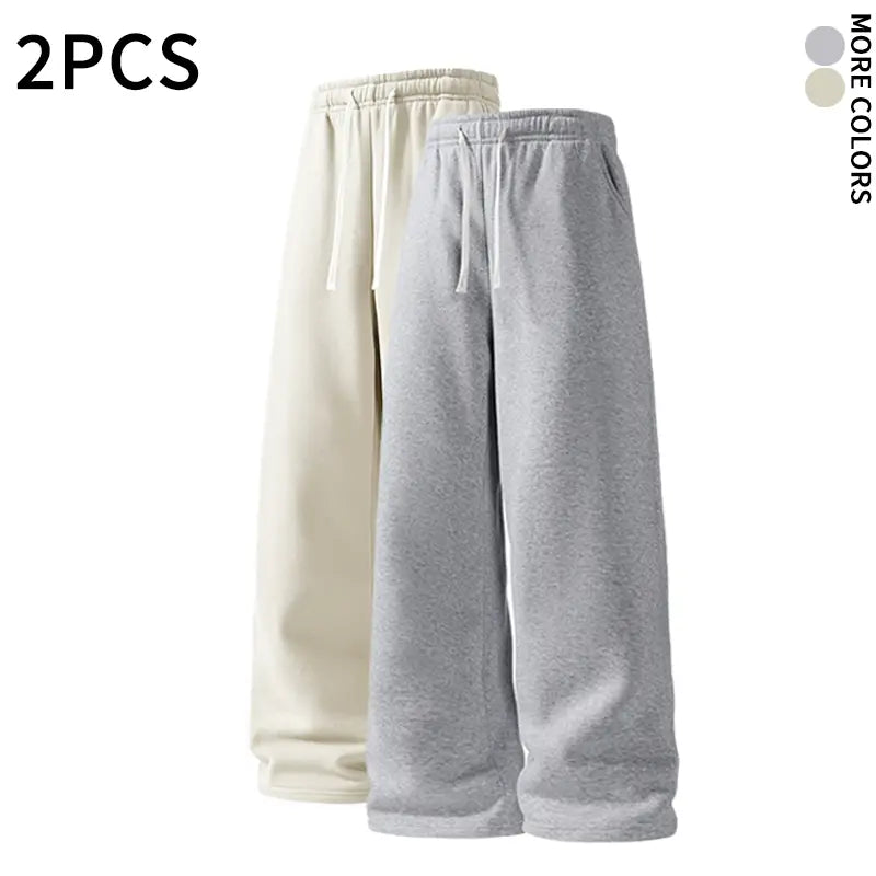 SPEEALER Men’s 2-Pack Warm Fleece Wide-Leg Pants - Personalized Stylish Menswear, Loose Sports Pants, Winter Casual Streetwear Essential Bottoms