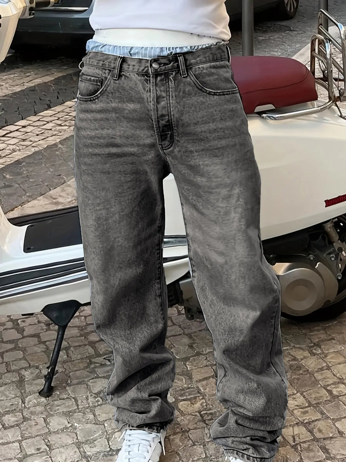 Men's New Fashion Casual Washed Jeans, Denim Woven Jeans, Four-Season Versatile Simple Style, Plain Surface Fitted Jeans, All Seasons Wear