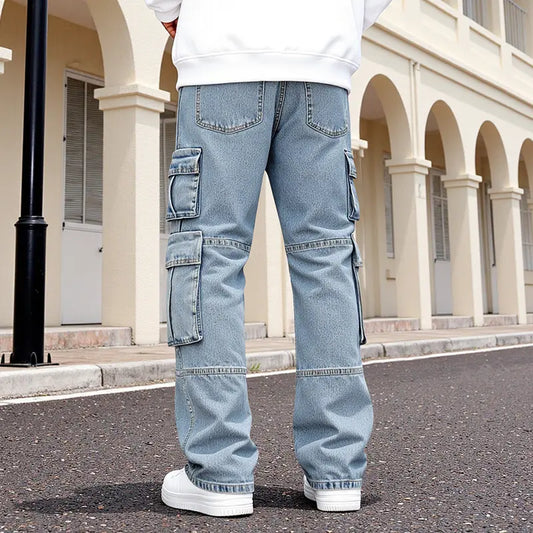 GINGTTO Men's Baggy Jeans Loose Hip Hop Wide Leg Denim Pants with Cargo Pockets