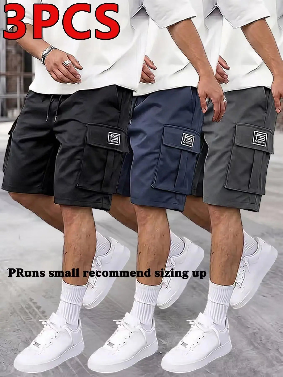 Men's 3-Pack Practical Loose Cargo Shorts with Pockets, Large Side Pockets, Drawstring Waist, Casual Athleisure Street Style, Sportswear, Geometric, Summer Outdoor Sports