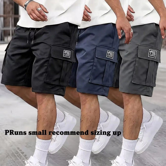 Men's 3-Pack Practical Loose Cargo Shorts with Pockets, Large Side Pockets, Drawstring Waist, Casual Athleisure Street Style, Sportswear, Geometric, Summer Outdoor Sports