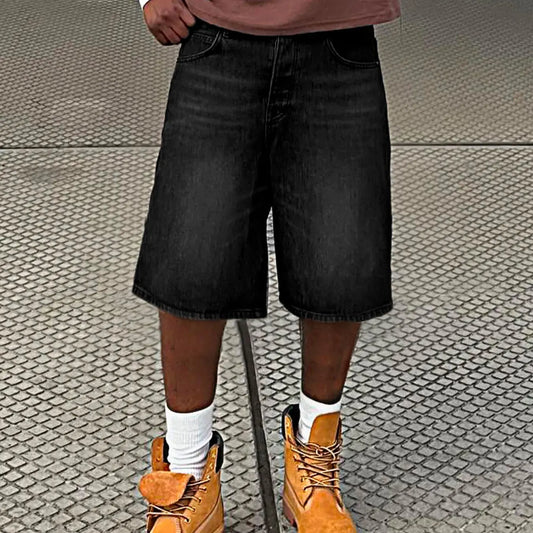 Men's Loose Fit Hip-Hop Casual Denim Shorts, Summer Shorts, Embroidered Denim Shorts, Vintage Washed Denim Shorts, Ideal for Outdoor Activities