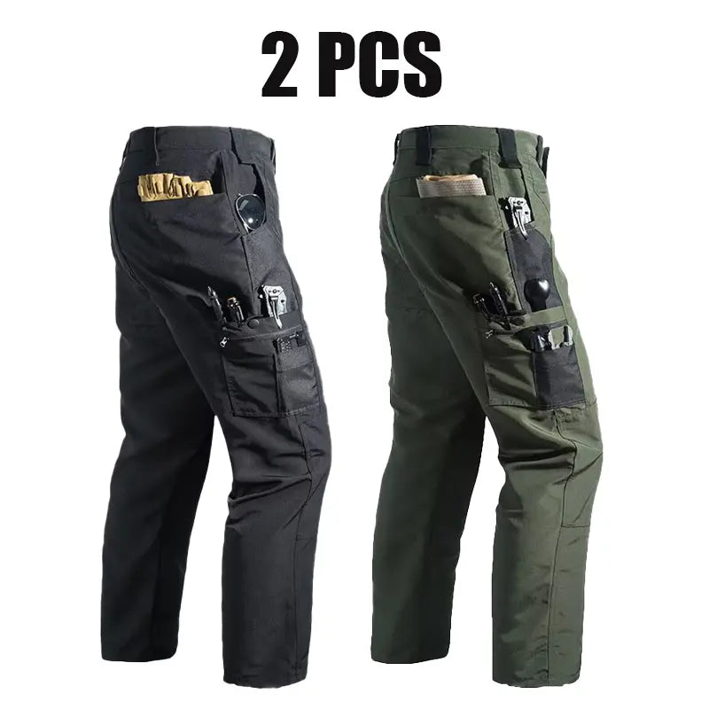 Men's 4-Pack 230g Military-Inspired Multi-Pocket Utility Cargo Pants, Plain Loose Baggy Cut Trousers with Button-Zip Fly, Male Clothing for Back to School First Day Outfits