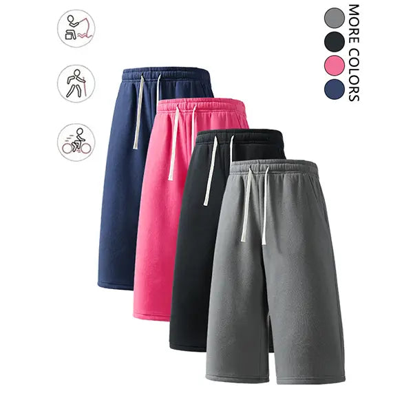 4-pack summer streetwear shorts—comfortable, loose 7/8 length for travel; loose casual athletic pants for everyday wear; classic men’s pants suitable for daily wear and summer vacations.