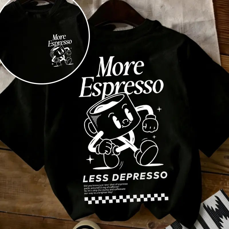 More Espresso Less Depresso Retro Cartoon Tee | Coffee Lover Vibe Oversized Shirt,Sadness Sippy Cup More Espresso Less Depresso Tee | Cute Retro Character Aesthetic Top,Unisex / men & women