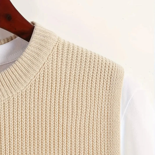 Men's Waffle Knit Vest 2026 New Style Menswear, Japanese City Boy Loose Sleeveless Layering Round Neck Tank Top, Casual Short Fitted Top, Classic