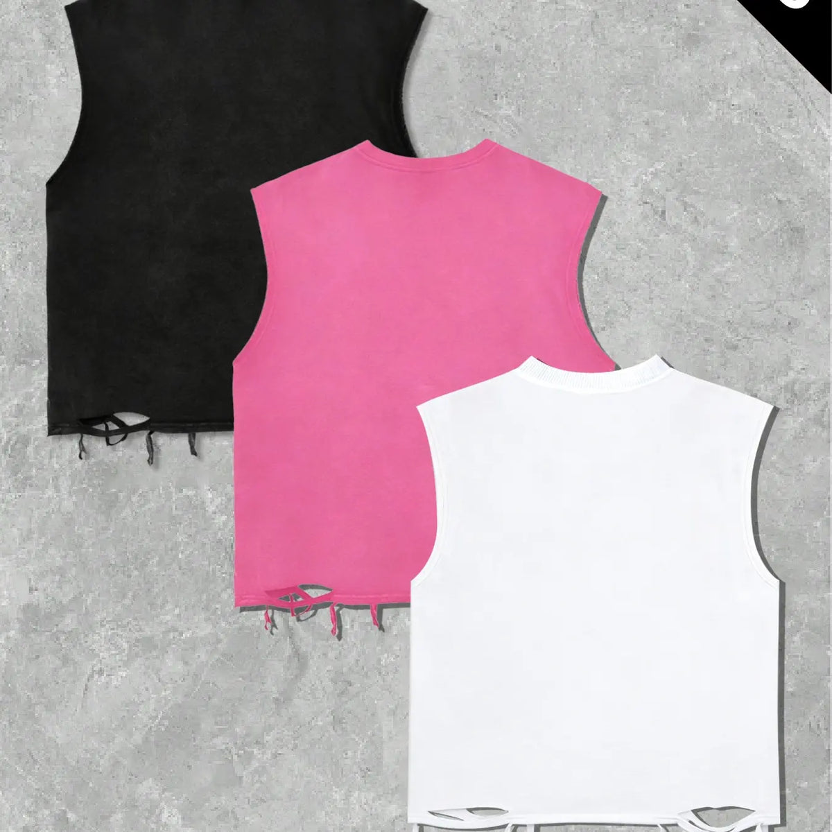 Summer Unisex Graphic Vest Set, Loose-Fit Sleeveless Top, Rivet Design & Ripped Hem, Casual Streetwear, 3-Piece, Graphic Print Vest