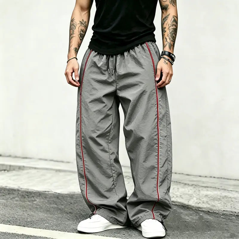 spring, summer, autumn Speed Drying Striped Sports Pants for Men, High Street, Drawstring, Leg Tight, Loose, Casual, Versatile Sports Pants
