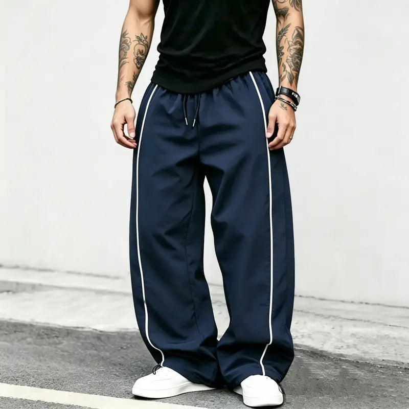 spring, summer, autumn Speed Drying Striped Sports Pants for Men, High Street, Drawstring, Leg Tight, Loose, Casual, Versatile Sports Pants